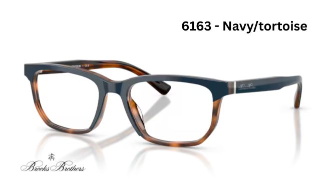 Brooks Brothers eyeglass frame model 6163 in navy and tortoise color, showcasing stylish design suitable for prescription lenses.