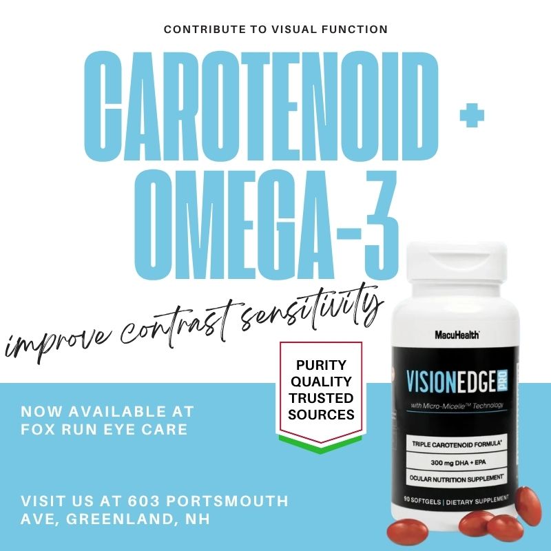 VisionEdge PRO supplement bottle with triple carotenoid and omega-3 formula for contrast sensitivity and visual function support